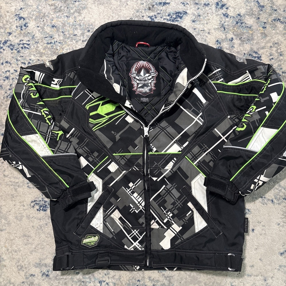 Castle X Racewear Platform Snowmobile Jacket Mens XL Black White Grey Moto EUC